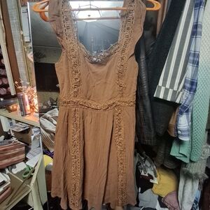 Lush Brown Lace Mini Dress